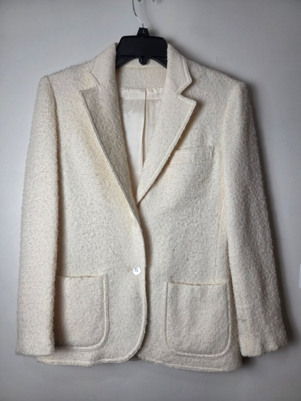 Vintage Sports Galore Cream Boucle Wool Blazer Jacket Light Academia Cream